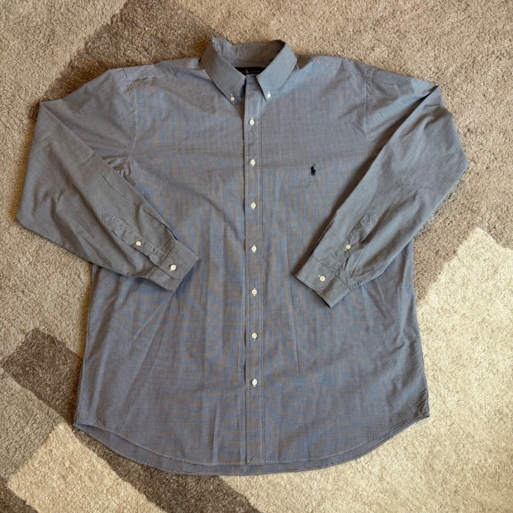 Polo Ralph Lauren Mens 2XLT Gingham Button Down Shirt Classic Fit Cotton Stretch